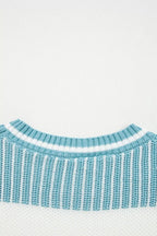 Two Tone Striped Patchwork Drop Shoulder Loose Sweater.