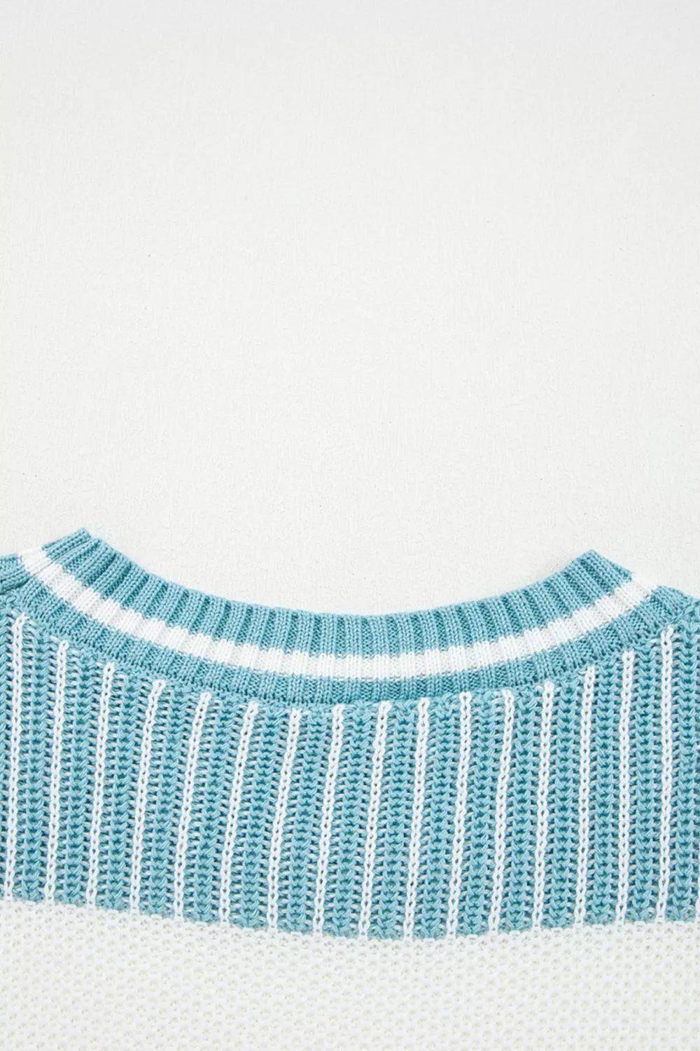 Two Tone Striped Patchwork Drop Shoulder Loose Sweater.