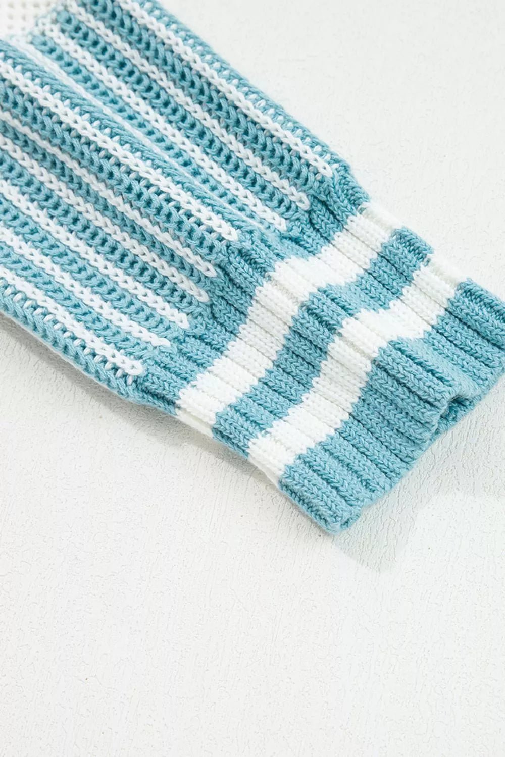 Two Tone Striped Patchwork Drop Shoulder Loose Sweater.