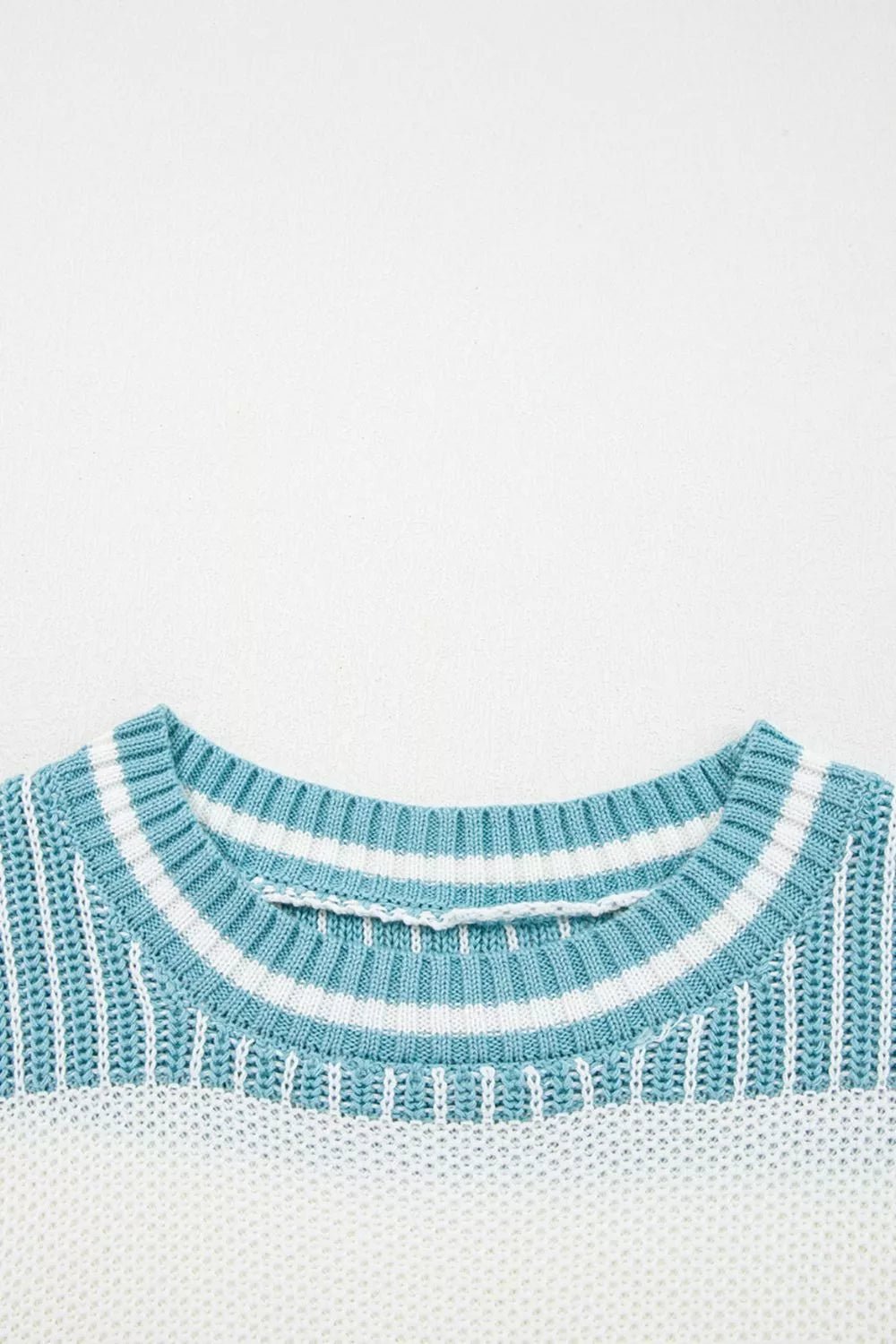 Two Tone Striped Patchwork Drop Shoulder Loose Sweater.