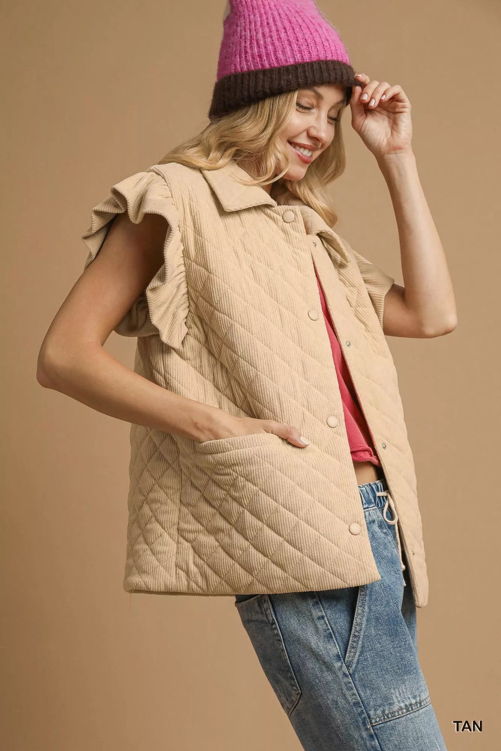 Corduroy quilted vest providing warmth and style for outdoor activities