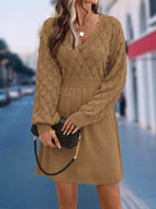 V-Neck Long Sleeve Sweater Dress.