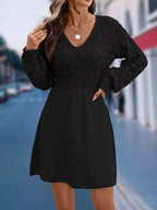 V-Neck Long Sleeve Sweater Dress.