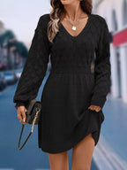 V-Neck Long Sleeve Sweater Dress.
