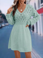 V-Neck Long Sleeve Sweater Dress.
