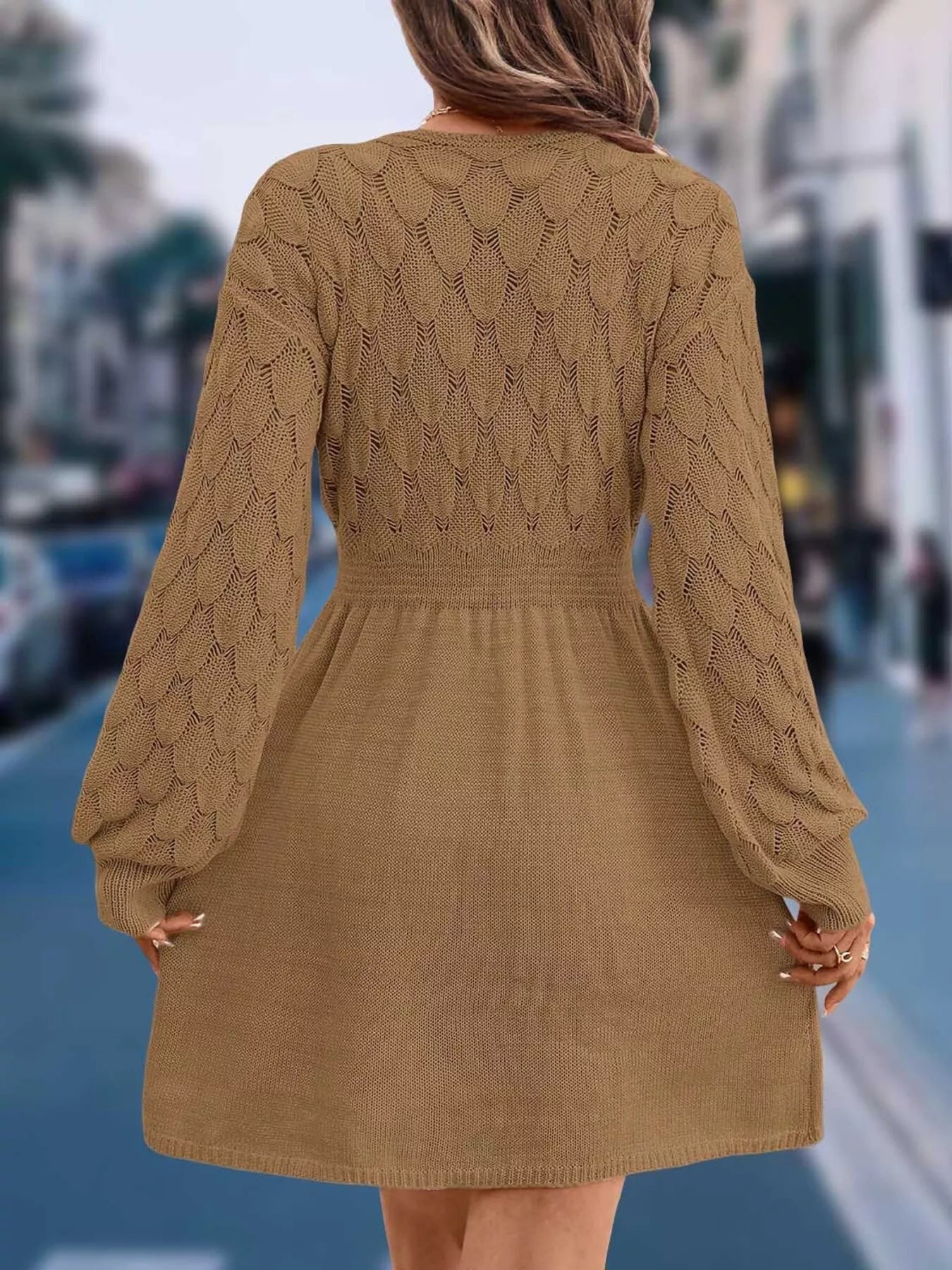 V-Neck Long Sleeve Sweater Dress.