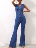 V-Neck Sleeveless Denim Jumpsuit.
