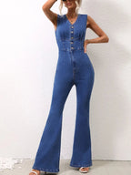 V-Neck Sleeveless Denim Jumpsuit.