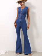 V-Neck Sleeveless Denim Jumpsuit.