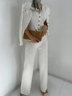 V-Neck Tank, Cardigan and Pants Three-Piece Sweater Set.