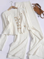 V-Neck Tank, Cardigan and Pants Three-Piece Sweater Set.