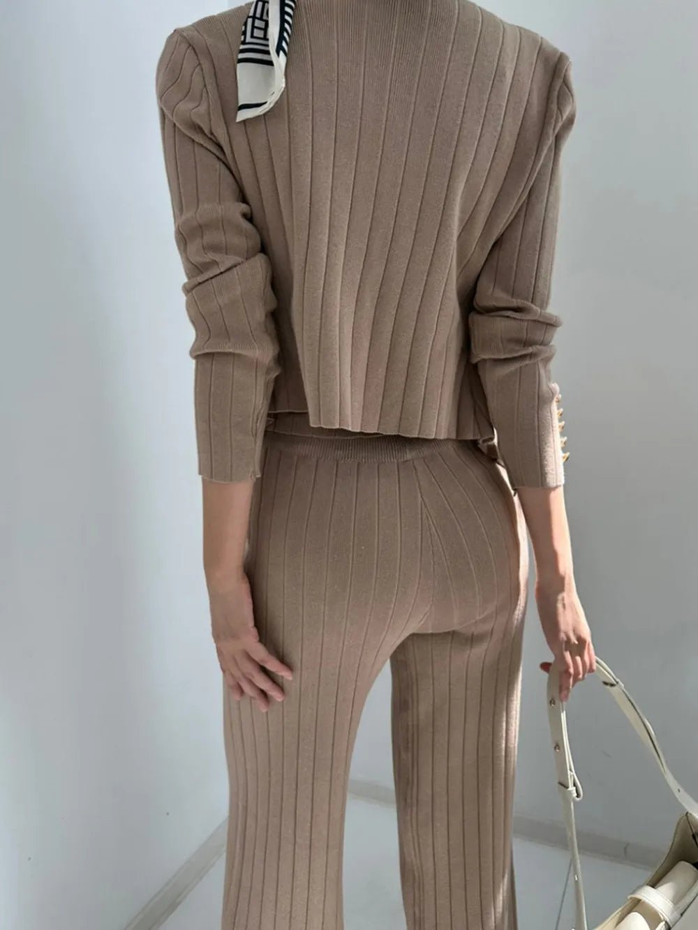 V-Neck Tank, Cardigan and Pants Three-Piece Sweater Set.