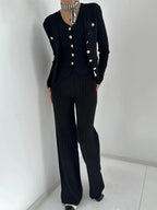 V-Neck Tank, Cardigan and Pants Three-Piece Sweater Set.