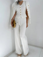 V-Neck Tank, Cardigan and Pants Three-Piece Sweater Set.