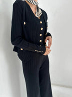 V-Neck Tank, Cardigan and Pants Three-Piece Sweater Set.