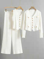 V-Neck Tank, Cardigan and Pants Three-Piece Sweater Set.