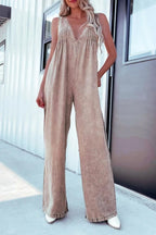 V-Neck Wide Leg Denim Jumpsuit.