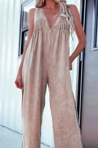 V-Neck Wide Leg Denim Jumpsuit.