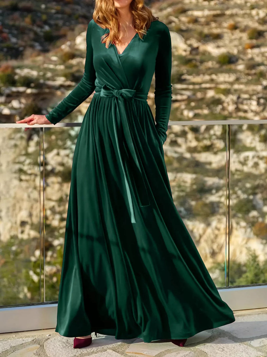 Velvet Long Sleeve Maxi Dress.