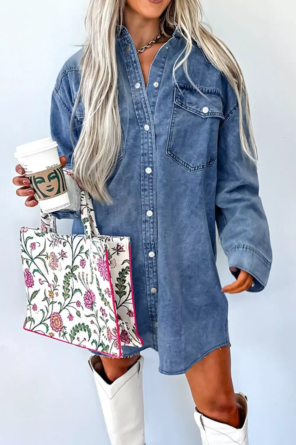 Vintage Wash Button-Down Denim Dress.