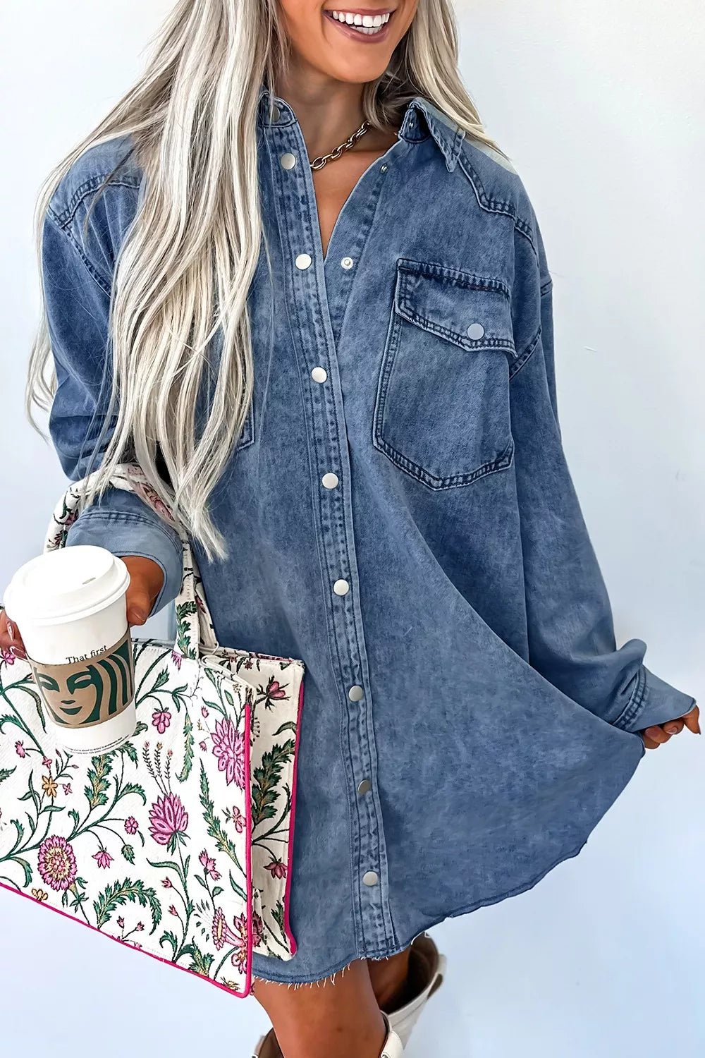 Vintage Wash Button-Down Denim Dress.