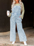 Vintage Washed Wide Leg Denim Overalls with Front Pockets.