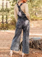 Vintage Washed Wide Leg Denim Overalls with Front Pockets.