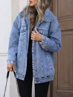 Washed Button Up Oversized Denim Jacket.