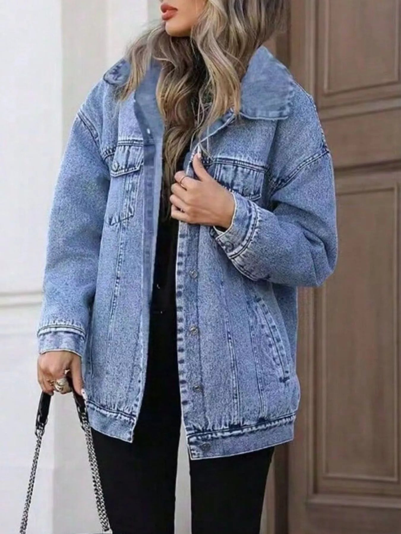 Washed Button Up Oversized Denim Jacket.