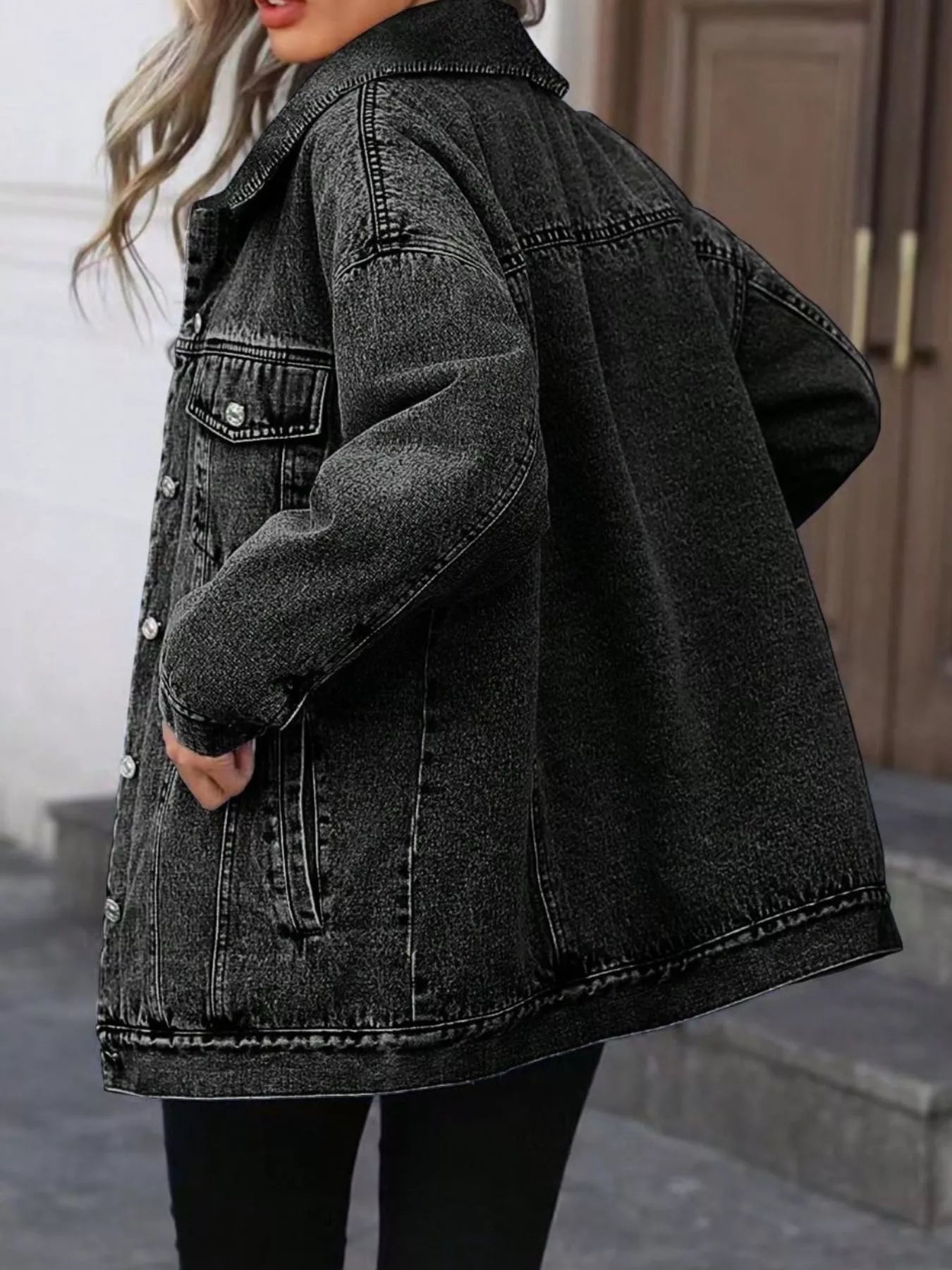 Washed Button Up Oversized Denim Jacket.