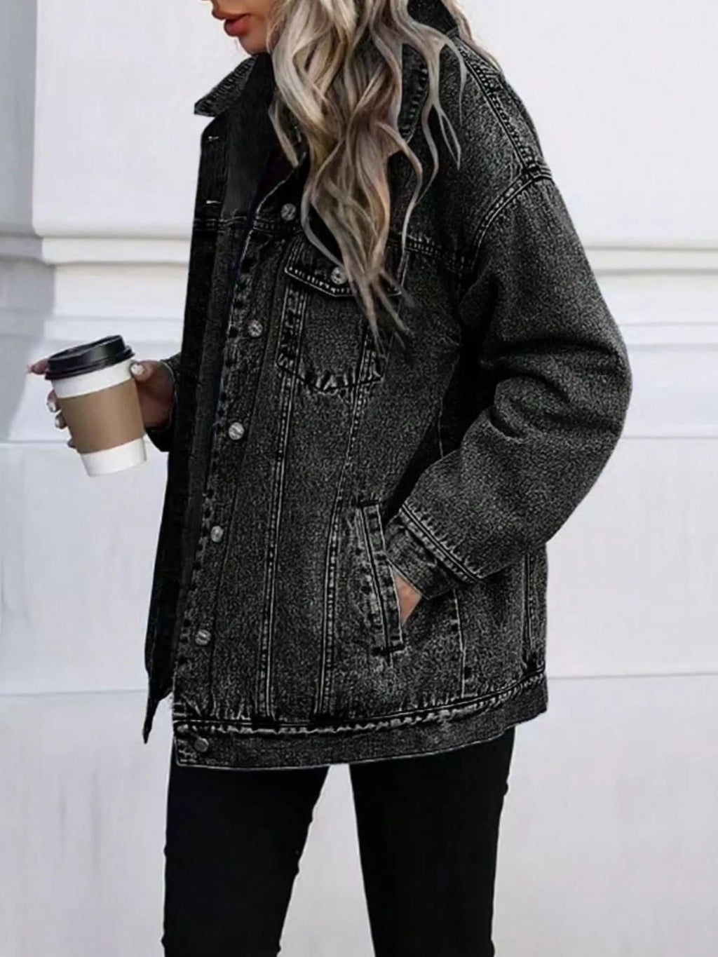 Washed Button Up Oversized Denim Jacket.