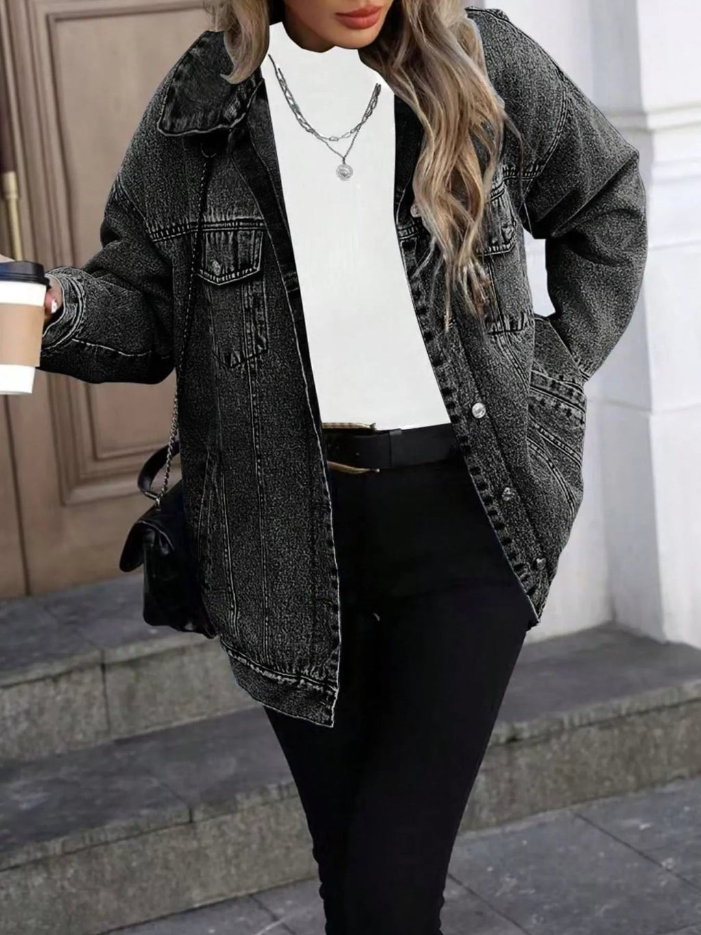 Washed Button Up Oversized Denim Jacket.