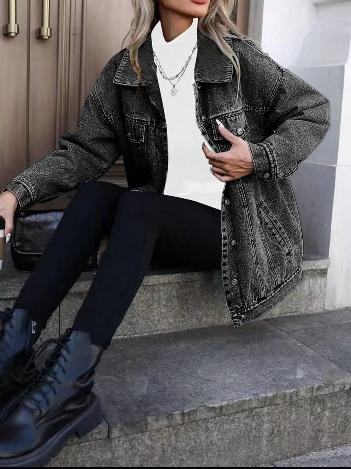 Washed Button Up Oversized Denim Jacket.