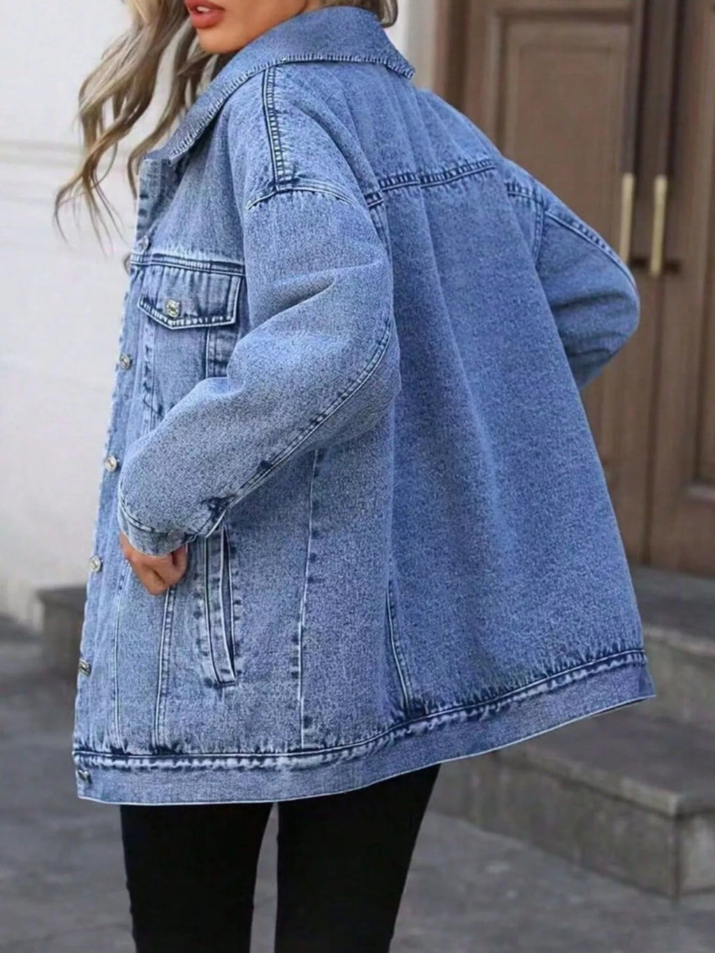 Washed Button Up Oversized Denim Jacket.