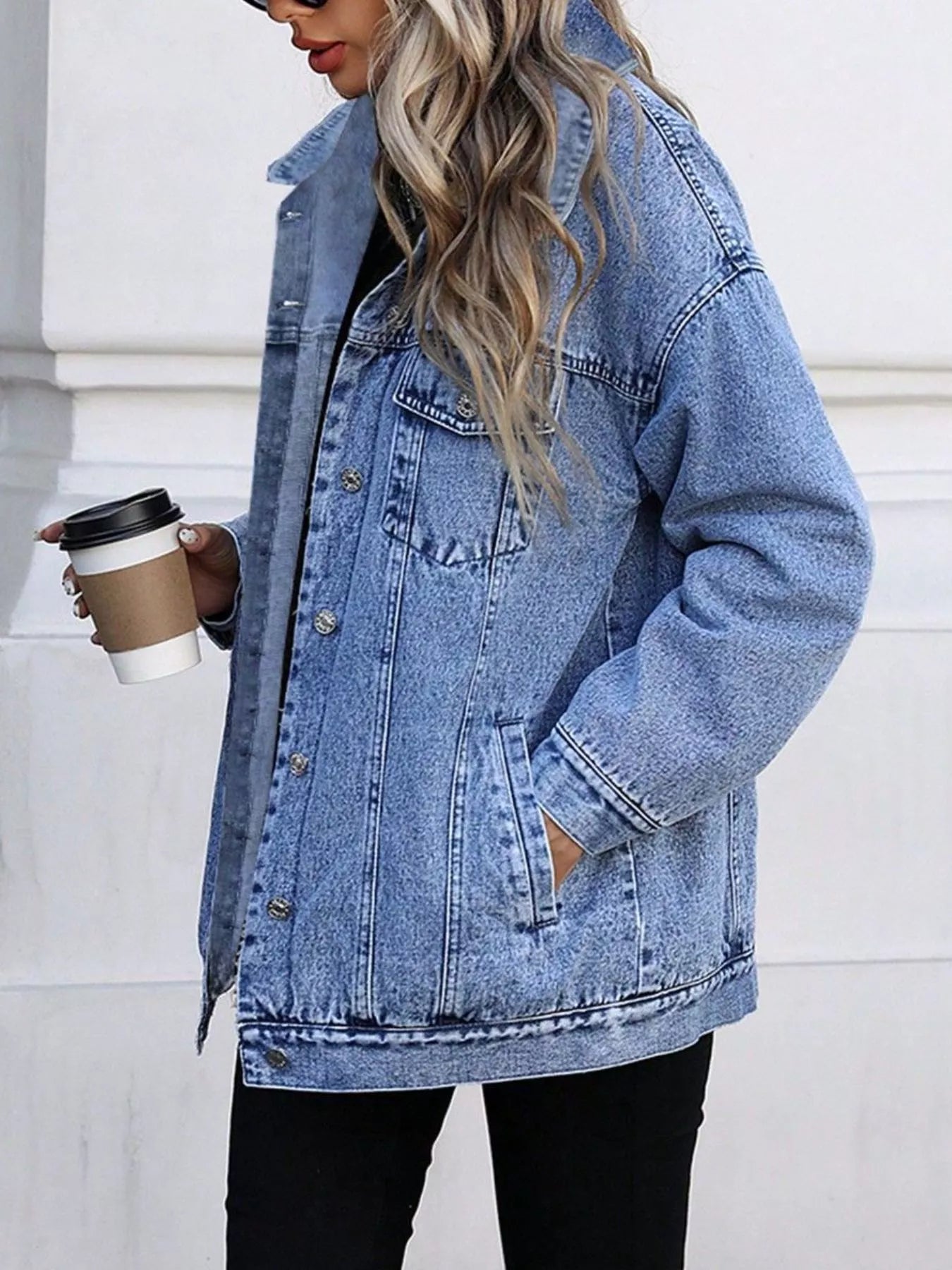 Washed Button Up Oversized Denim Jacket.