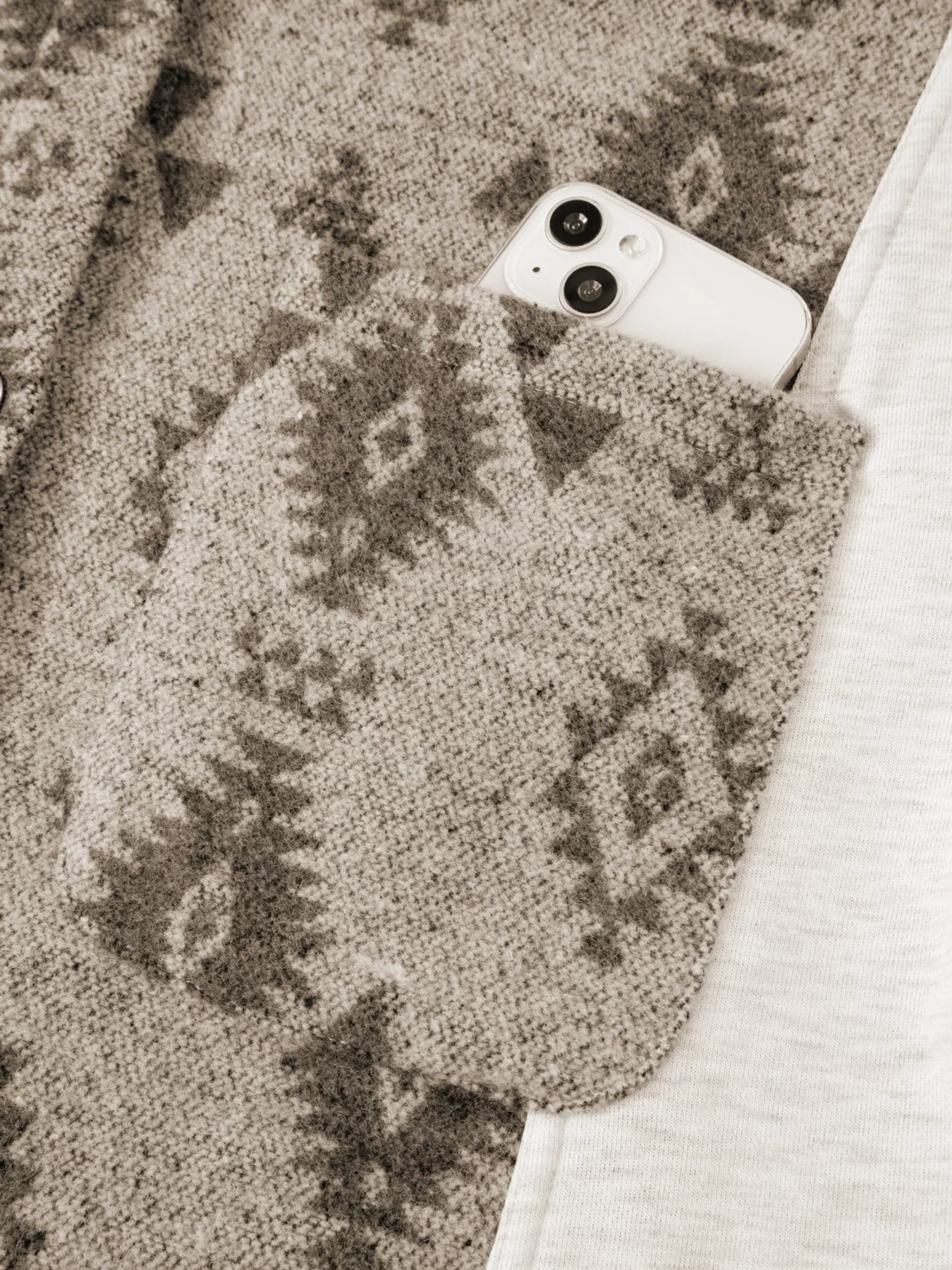 Western Aztec Print Color Block Patchwork Drawstring Hooded Shacket.