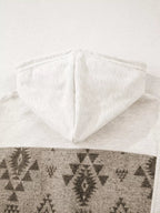 Western Aztec Print Color Block Patchwork Drawstring Hooded Shacket.