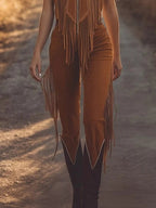 Western Style Fringe Zip Front Jumpsuit.
