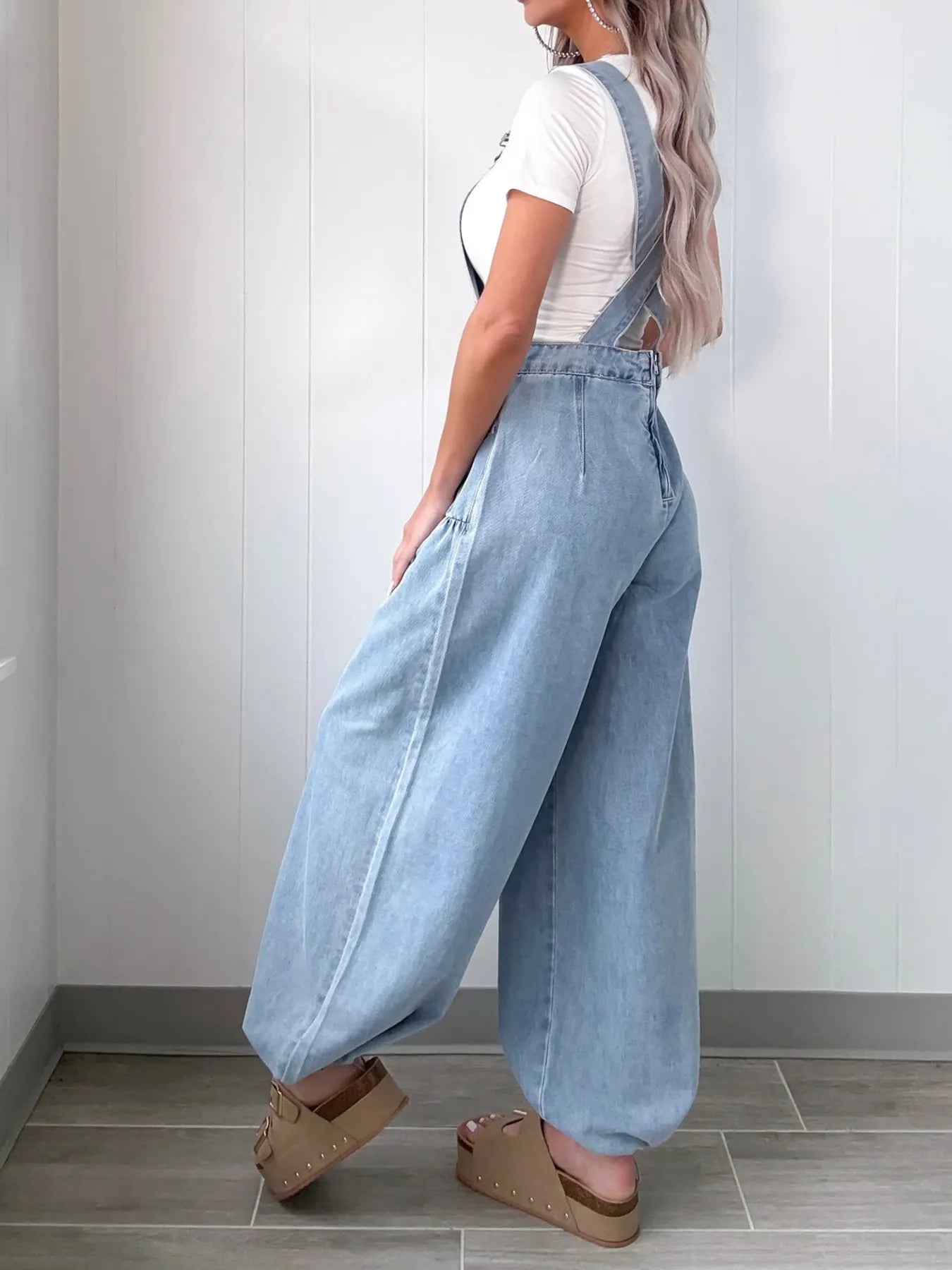 Wide Leg Denim Overalls.