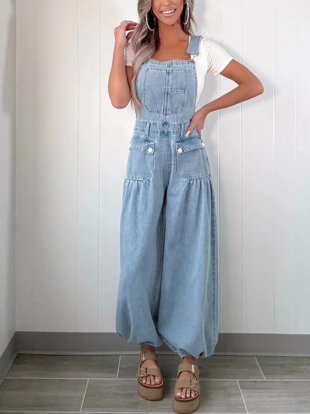 Wide Leg Denim Overalls.