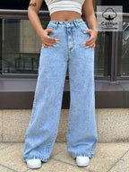 Comfortable wide leg jeans designed for stylish and relaxed wear, enhancing both comfort and fashion.