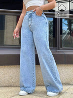 Comfortable wide leg jeans designed for stylish and relaxed wear, enhancing both comfort and fashion.