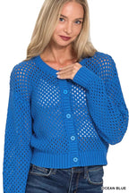 Zenana Button Down Lightweight Crochet Cardigan Sweater.