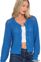 Zenana Button Down Lightweight Crochet Cardigan Sweater.