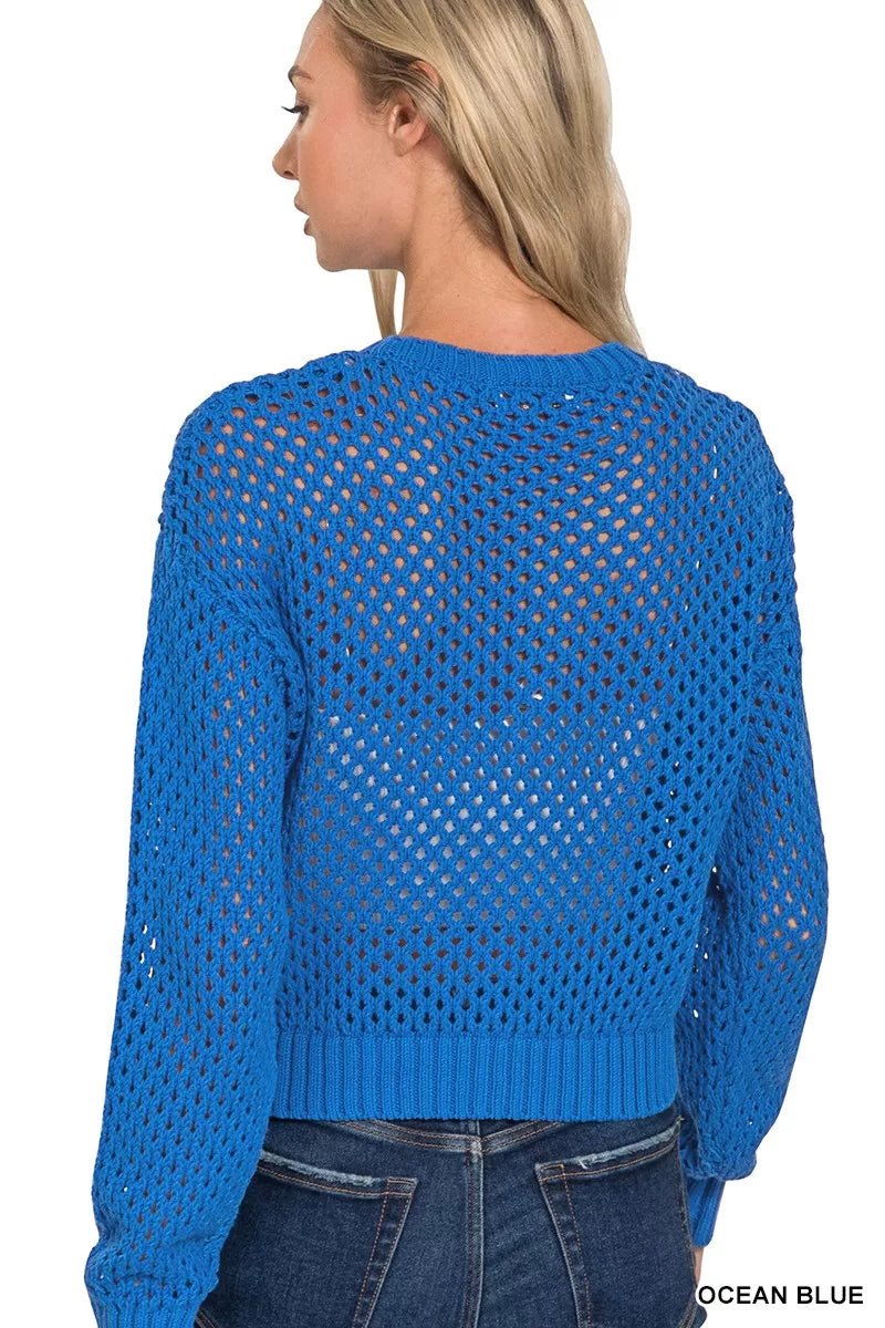 Zenana Button Down Lightweight Crochet Cardigan Sweater.