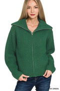 Zenana High Neck Full Zip Sweater Cardigan.