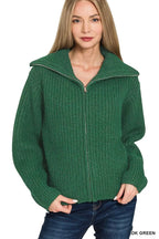 Zenana High Neck Full Zip Sweater Cardigan.