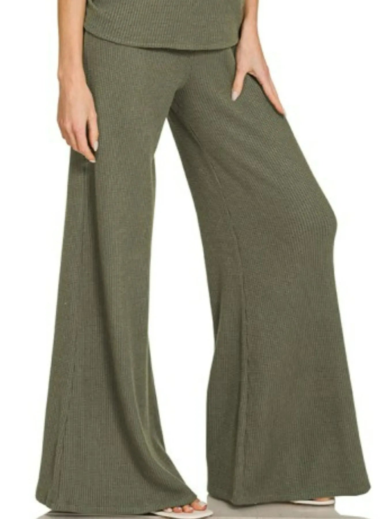 Zenana Mock Neck Top and Pants Sweater Set.