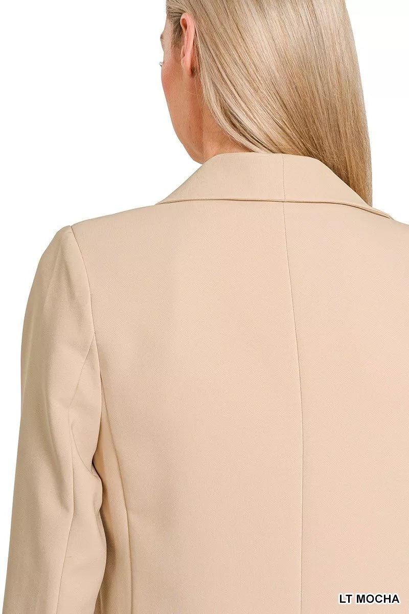 Zenana Woven Long Sleeve Blazer With Lining.