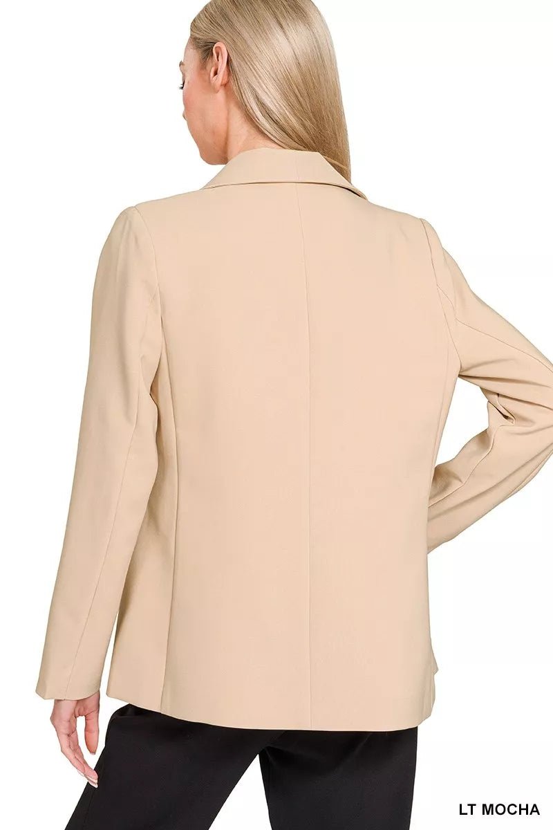 Zenana Woven Long Sleeve Blazer With Lining.